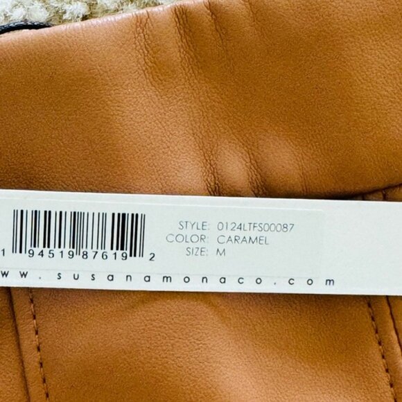 NWT SUSANA MONACO Pleated Faux Leather Mini Skirt Caramel Women’s Sz M - Picture 4 of 10
